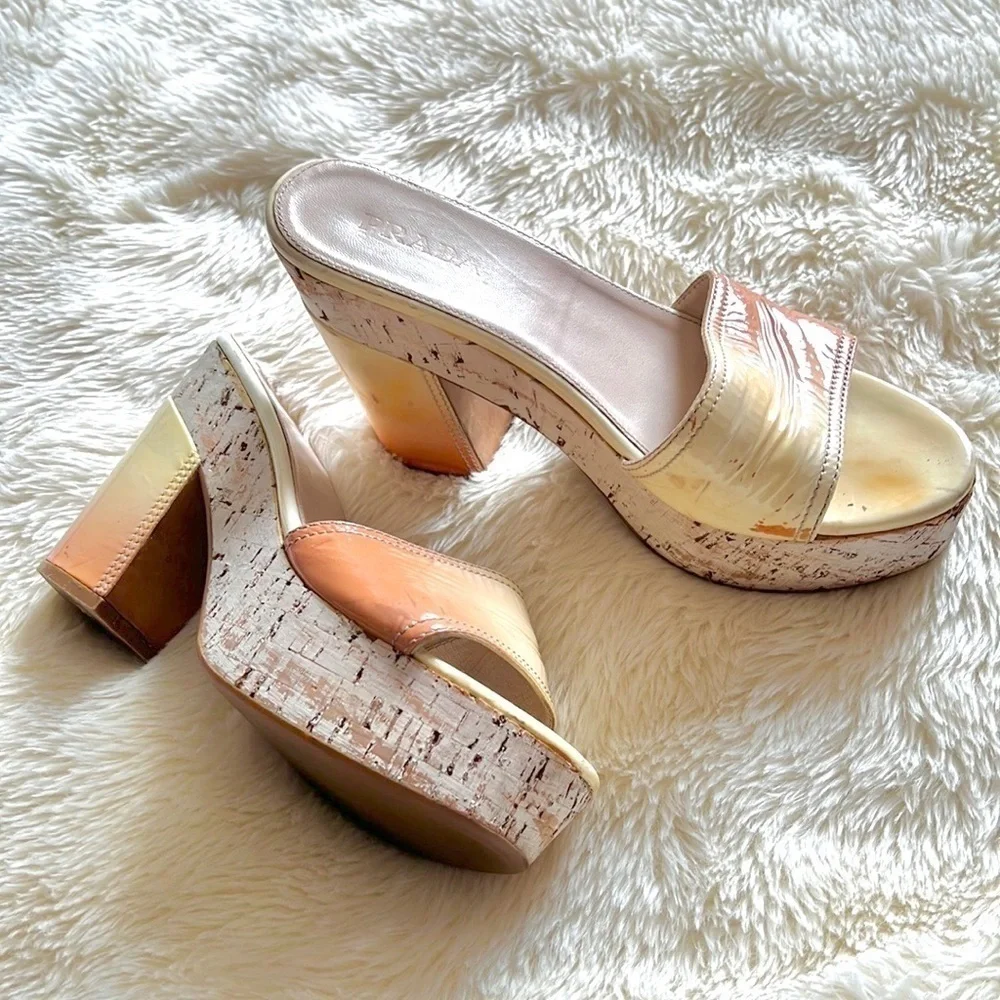 Prada Patent Leather Ombré Cork Platform Heels